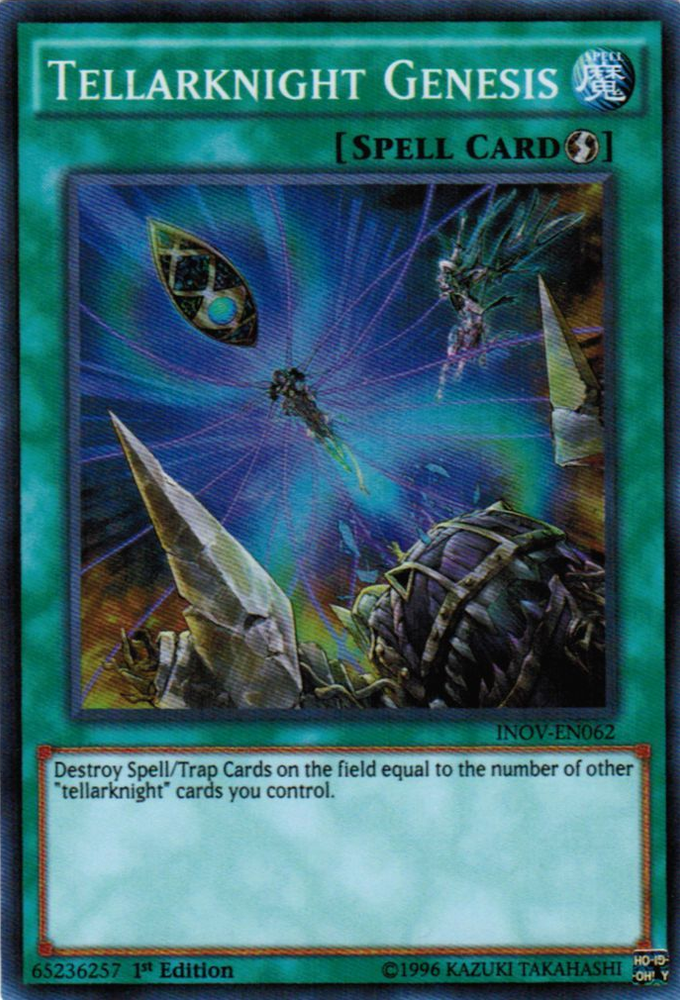 A Super Rare "Tellarknight Genesis" card from the Yugioh Set: Invasion: Vengeance (INOV).