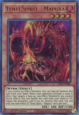  An Ultra Rare "Tenyi Spirit - Mapura" card from the Yugioh Set: Ghosts From the Past: The 2nd Haunting (GFP2).