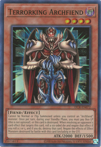 A Super Rare "Terrorking Archfiend" card from the Yugioh Set: Dark Crisis  25th Anniversary.