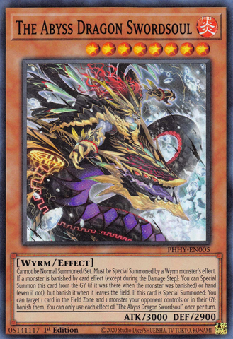 A Super Rare "The Abyss Dragon Swordsoul" card from the Yugioh Set: Photon Hypernova (PHHY).