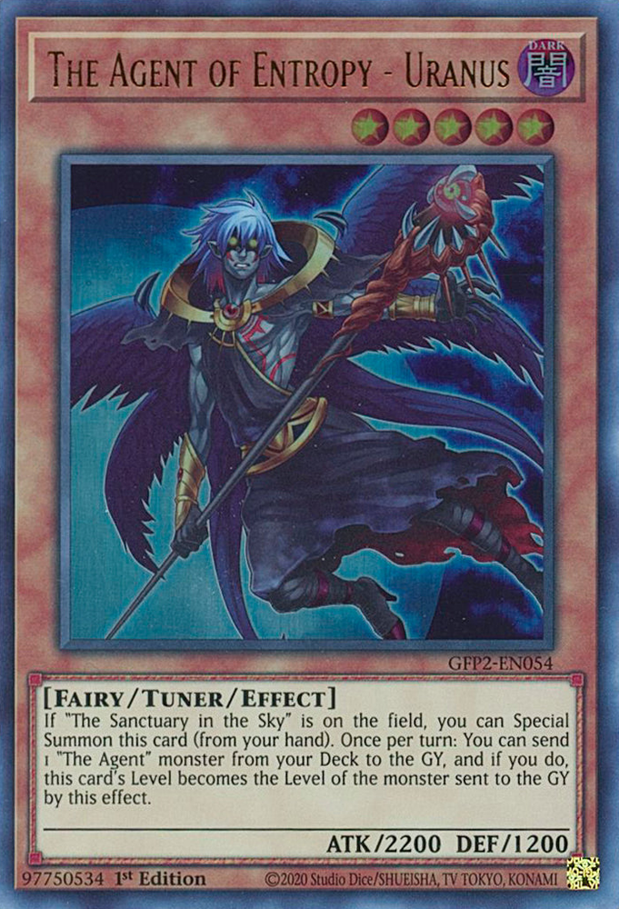  An Ultra Rare "The Agent of Entropy - Uranus" card from the Yugioh Set: Ghosts From the Past: The 2nd Haunting (GFP2).