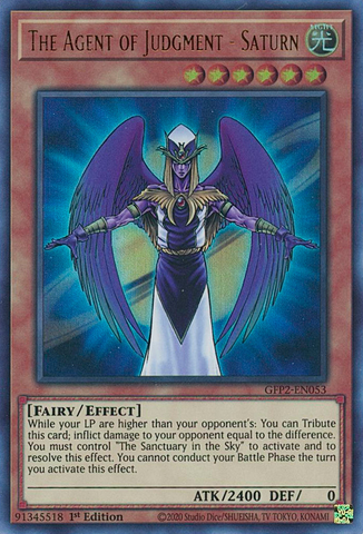  An Ultra Rare "The Agent of Judgment - Saturn" card from the Yugioh Set: Ghosts From the Past: The 2nd Haunting (GFP2).