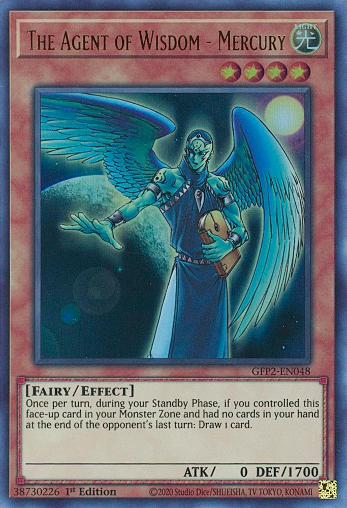  An Ultra Rare "The Agent of Wisdom - Mercury" card from the Yugioh Set: Ghosts From the Past: The 2nd Haunting (GFP2).