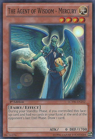 A Super Rare "The Agent of Wisdom - Mercury" card from the Yugioh Set: Legendary Collection 3: Yugi's World (LCYW).