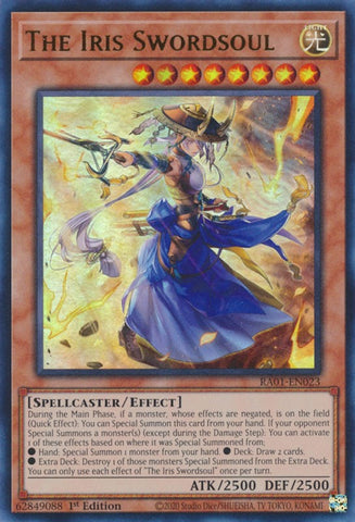An Ultra Rare "The Iris Swordsoul" card from the Yugioh Set: Rarity Collection 1 (RA01).