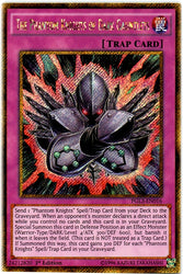 A Gold Secret Rare "The Phantom Knights of Dark Gauntlets" card from the Yugioh Set: Premium Gold: Infinite Gold (PGL3).
