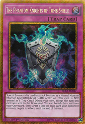 A Gold Secret Rare "The Phantom Knights of Tomb Shield" card from the Yugioh Set: Premium Gold: Infinite Gold (PGL3).
