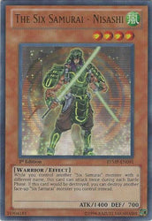 An Ultra Rare "The Six Samurai - Nisashi" card from the Yugioh Set: Ra Yellow Mega Pack (RYMP). 