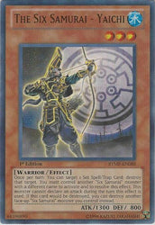An Ultra Rare "The Six Samurai - Yaichi" card from the Yugioh Set: Ra Yellow Mega Pack (RYMP).