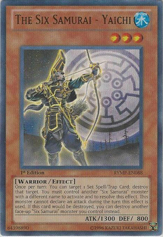 An Ultra Rare "The Six Samurai - Yaichi" card from the Yugioh Set: Ra Yellow Mega Pack (RYMP).