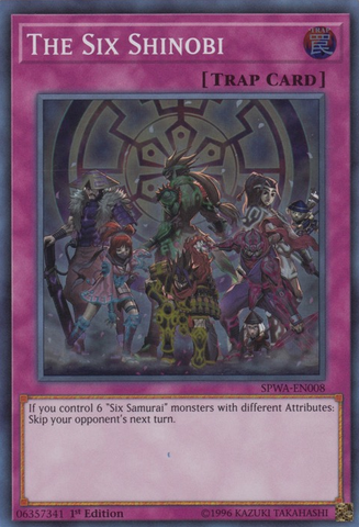 A Super Rare "The Six Shinobi" card from the Yugioh Set: Spirit Warriors (SPWA).