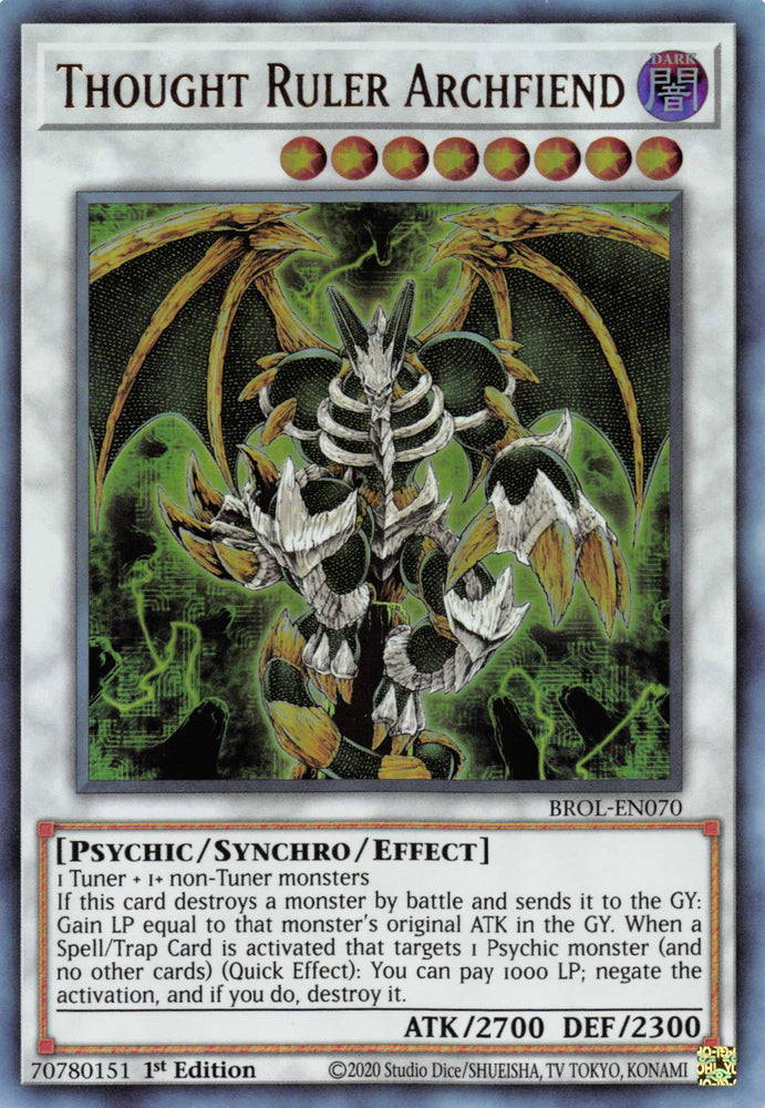  An Ultra Rare "Thought Ruler Archfiend" card from the Yugioh Set: Brothers of Legend.