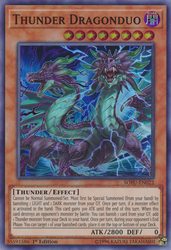 A Super Rare "Thunder Dragonduo" card from the Yugioh Set: Soul Fusion (SOFU).