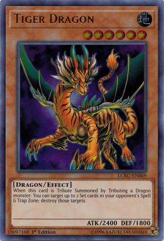 An Ultra Rare "Tiger Dragon" card from the Yugioh Set: Legendary Collection: Kaiba.