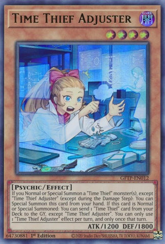 An Ultra Rare "Time Thief Adjuster" card from the Yugioh Set: Ghosts From the Past.