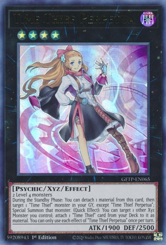 An Ultra Rare "Time Thief Perpetua" card from the Yugioh Set: Ghosts From the Past (GFTP).