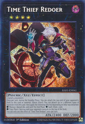 A Secret Rare "Time Thief Redoer" card from the Yugioh Set: Rarity Collection 1 