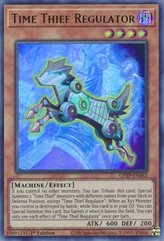 An Ultra Rare "Time Thief Regulator" card from the Yugioh Set: Ghosts From the Past (GFTP).