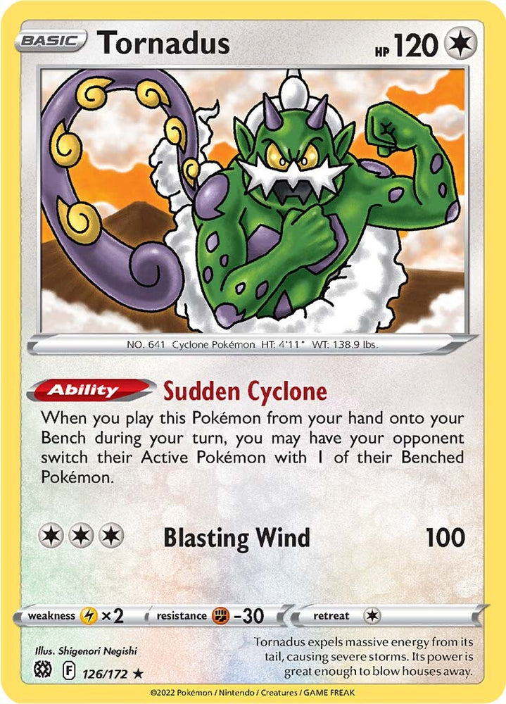 A Common "Tornadus" (126/172) card from the Pokemon Set: Brilliant Stars.