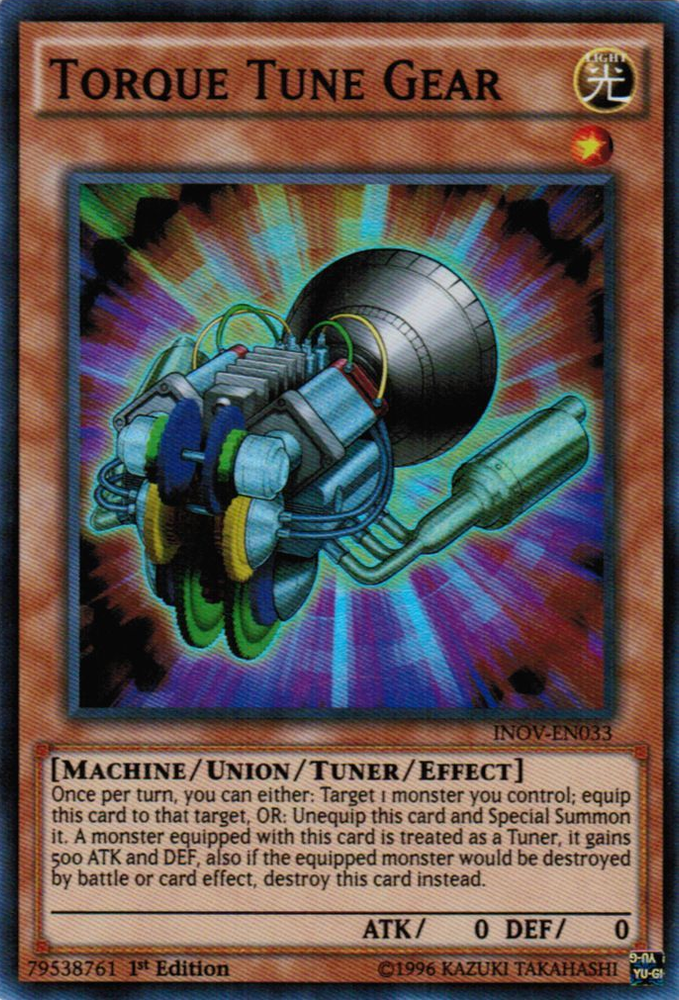 A Super Rare "Torque Tune Gear" card from the Yugioh Set: Invasion: Vengeance (INOV).