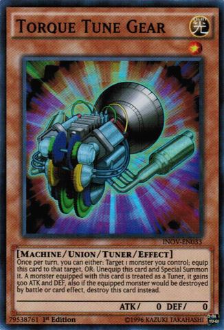 A Super Rare "Torque Tune Gear" card from the Yugioh Set: Invasion: Vengeance (INOV).