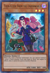 An Ultra Rare Alternate Art "Tour Guide From the Underworld" card from the Yugioh Set: Duel Overload (DUOV).