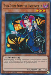 An Ultra Rare "Tour Guide From the Underworld" card from the Yugioh Set: Rarity Collection 1 (RA01).