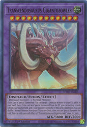 A Super Rare "Transcendosaurus Gigantozowler" card from the Yugioh Set: Wild Survivors.