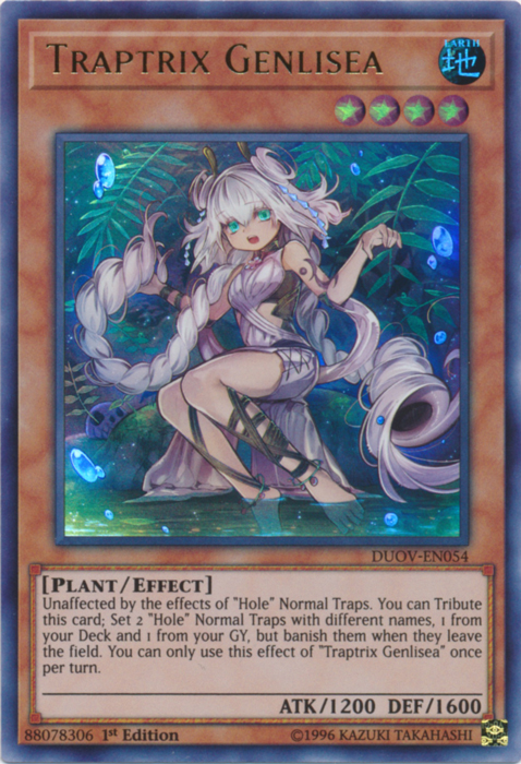 An Ultra Rare "Traptrix Genlisea" card from the Yugioh Set: Duel Overload (DUOV).