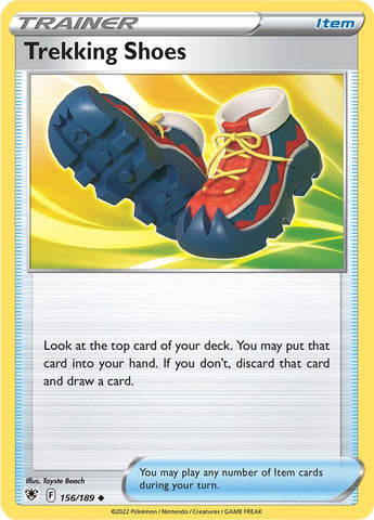 An Uncommon "Trekking Shoes" card from the Pokemon Set: Astral Radiance.