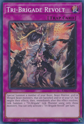 A Super Rare "Tri-Brigade Revolt" card from the Yugioh Set: Rarity Collection 1 (RA01).