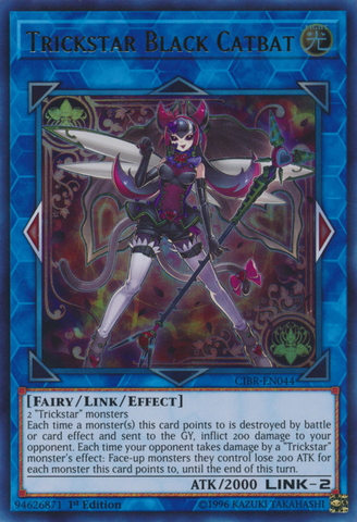 An Ultra Rare "Trickstar Black Catbat" card from the Yugioh Set: Circuit Break.