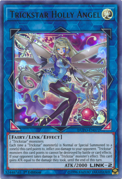 An Ultra Rare "Trickstar Holly Angel" card from the Yugioh Set: Duel Power (DUPO).
