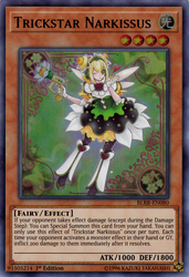 An Ultra Rare "Trickstar Narkissus" card from the Yugioh Set: battles of Legend: Relentless Revenge (BLRR).