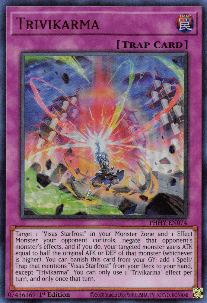 An Ultra Rare "Trivikarma" card from the Yugioh Set: Photon Hypernova.