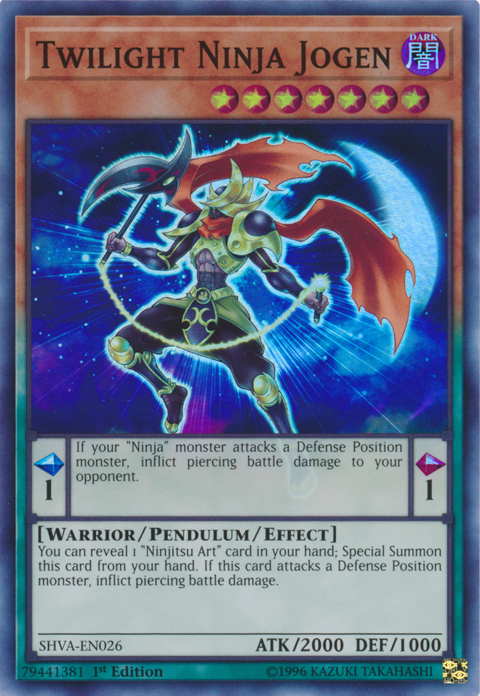 A Super Rare "Twilight Ninja Jogen" card from the Yugioh Set: Shadows in Valhalla (SHVA).