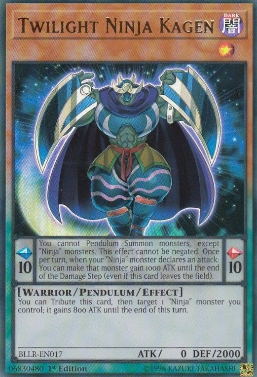 An Ultra Rare "Twilight Ninja Kagen" card from the Yugioh Set: Battles of Legend: Light's Revenge (BLLR).