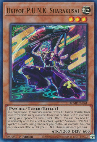 An Ultra Rare "Ukiyoe-P.U.N.K. Sharakusai" card from the Yugioh Set: Battles of Legend: Monstrous Revenge.