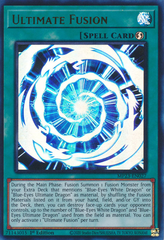 An Ultra Rare "Ultimate Fusion" card from the Yugioh Set: 25th Anniversary Tin: Dueling Heroes Mega-Tin Mega Pack.