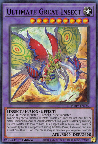 A Super Rare "Ultimate Great Insect" card from the Yugioh Set: Photon Hypernova.