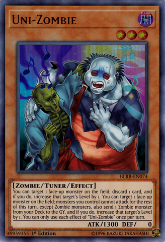 An Ultra Rare "Uni-Zombie" card from the Yugioh Set: Battles of Legend: Relentless Revenge.