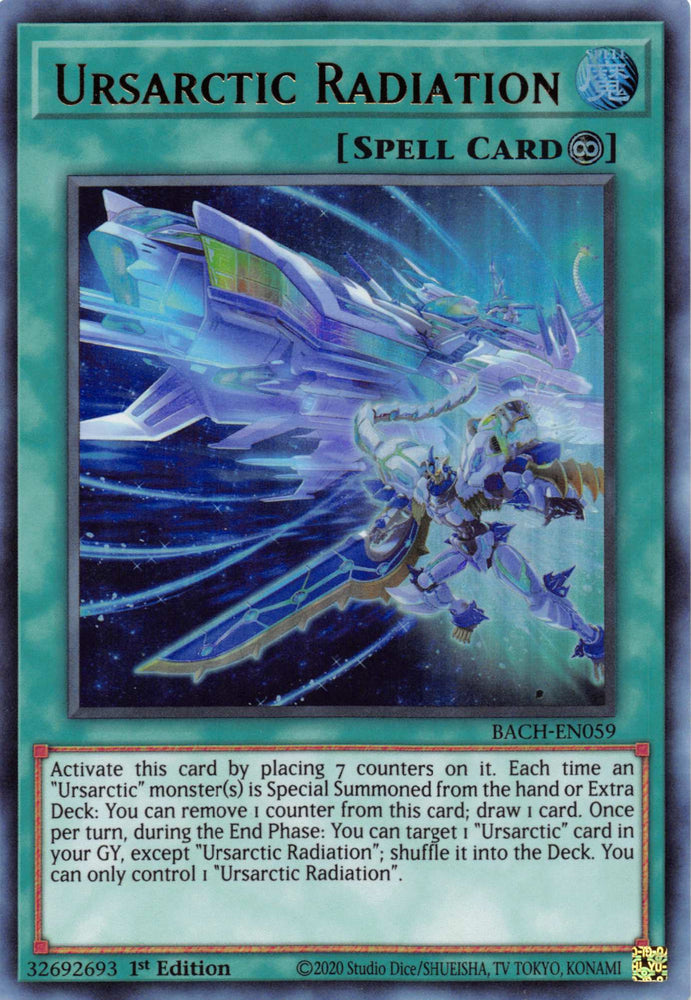  An Ultra Rare "Ursarctic Radiation" card from the Yugioh Set: Battle of Chaos.