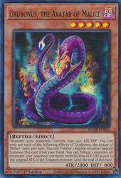 An Ultra Rare "Urubonus, the Avatar of Malice" card from the Yugioh Set: Battles of Legend: Monstrous Revenge (BLMR).