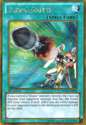  A Gold Secret Rare "Utopia Buster" card from the Yugioh Set: Premium Gold.