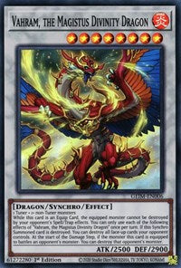 A Super Rare "Vahram, the Magistus Divinity Dragon" card from the Yugioh Set: Genesis Impact.