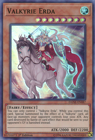 An Ultra Rare "Valkyrie Erda" card from the Yugioh Set: Dark Neostorm.