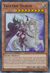 A Super Rare "Valkyrie Sigrun" card from the Yugioh Set: Toon Chaos.