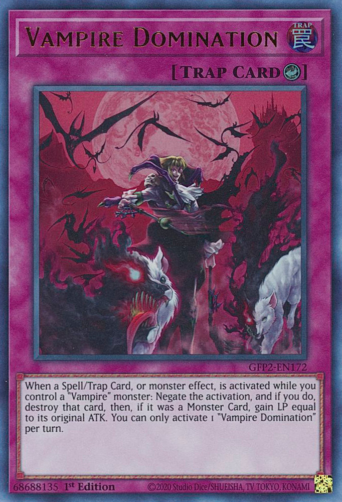 An Ultra Rare "Vampire Domination" card from the Yugioh Set: Ghosts From the Past: The 2nd Haunting (GFP2).