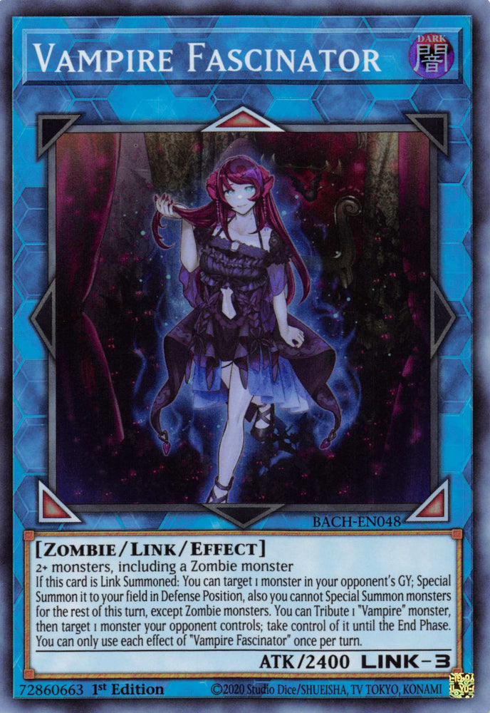  A Super Rare "Vampire Fascinator" card from the Yugioh Set: Battle of Chaos.