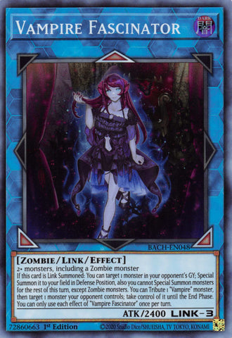  A Super Rare "Vampire Fascinator" card from the Yugioh Set: Battle of Chaos.